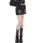 Dark Wash Faded Denim Mini Skirt