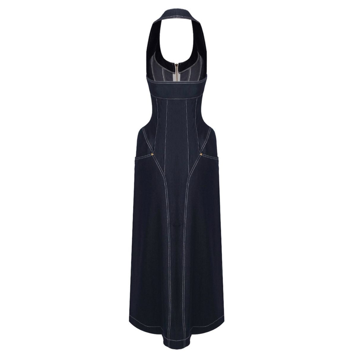 Denim Halterneck Corset Maxi Dress