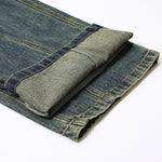 Front Seam Washed Denim Cargo Pants-INNBLAC Fashion Apparel