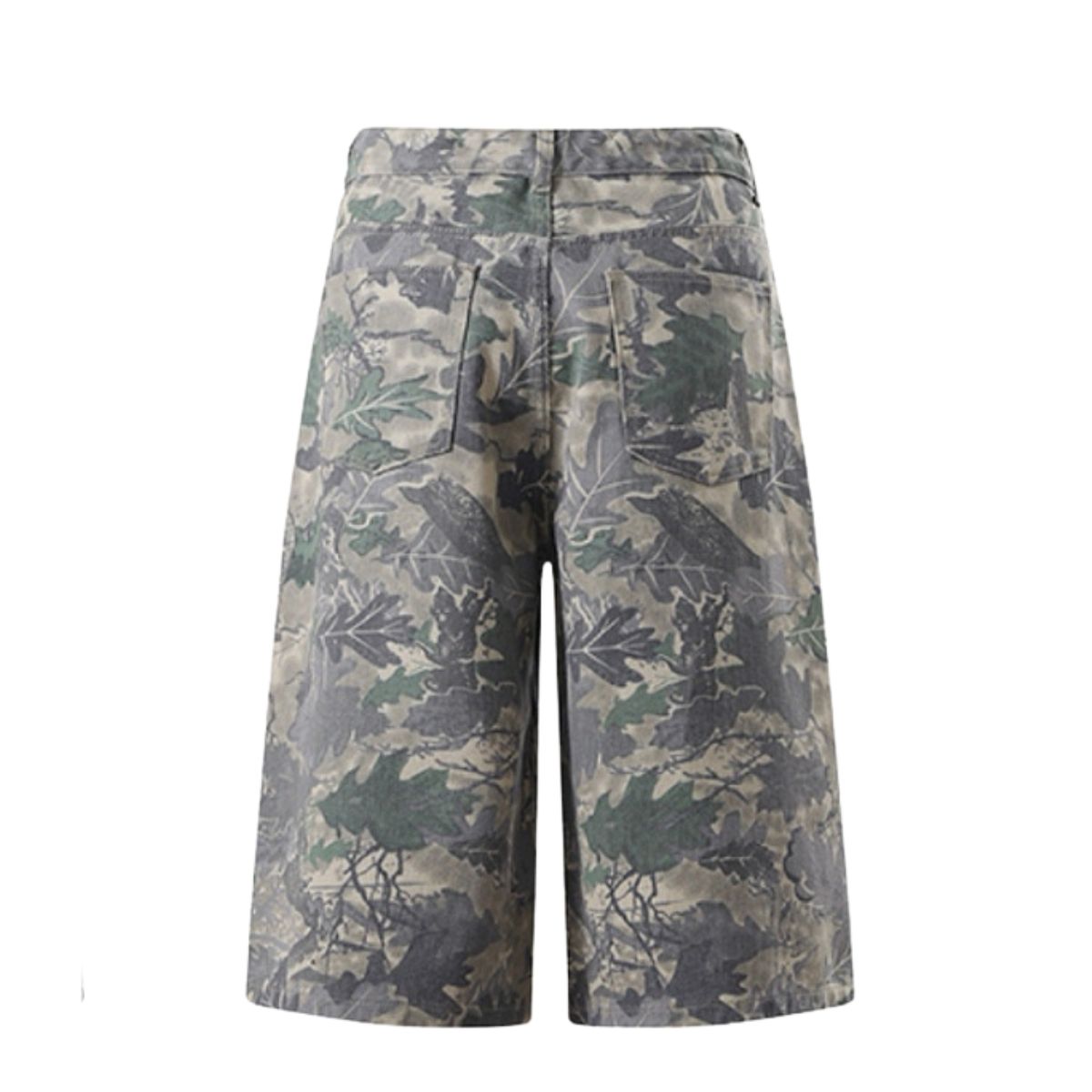 Camo Print Relaxed Fit Denim Capri Shorts
