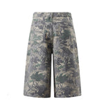 Camo Print Relaxed Fit Denim Capri Shorts