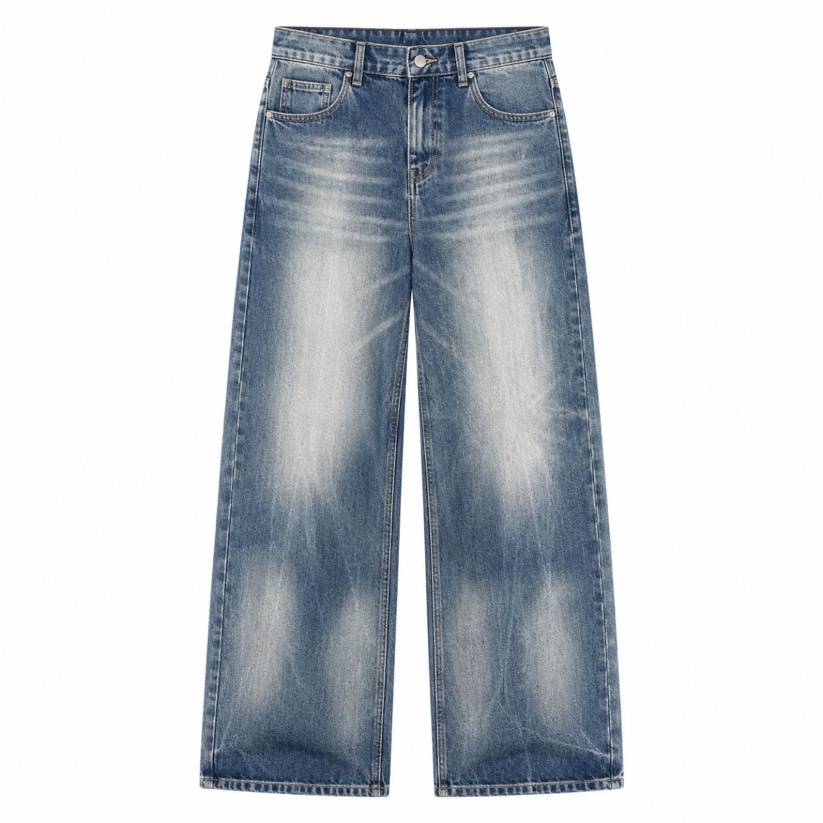 Vintage Stone Wash Relaxed Straight Leg Denim Jeans