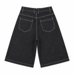 Button Fly Raw Black Denim Shorts
