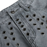 Vintage Washed Eyelet Wide Leg Denim Jeans