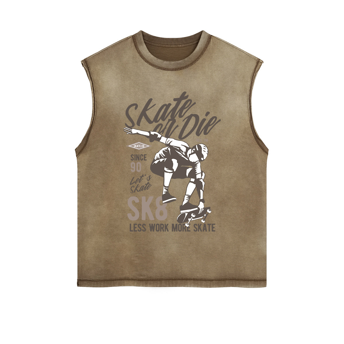 Skate Or Die Graphic Sleeveless Faded Tee-INNBLAC Fashion Apparel