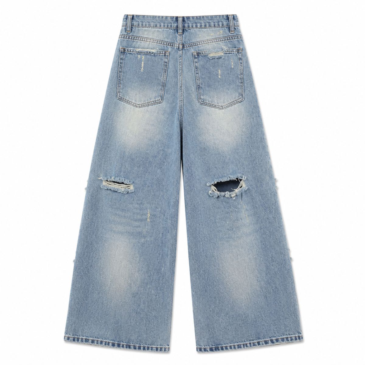 Heavy Distressed Curved Wide Leg Denim Jeans