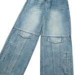 Washed Faux-Pocket Paneled Workwear Baggy Jeans