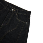 Raw Yellow-Stitch Wide-Leg Curved Baggy Denim Pants