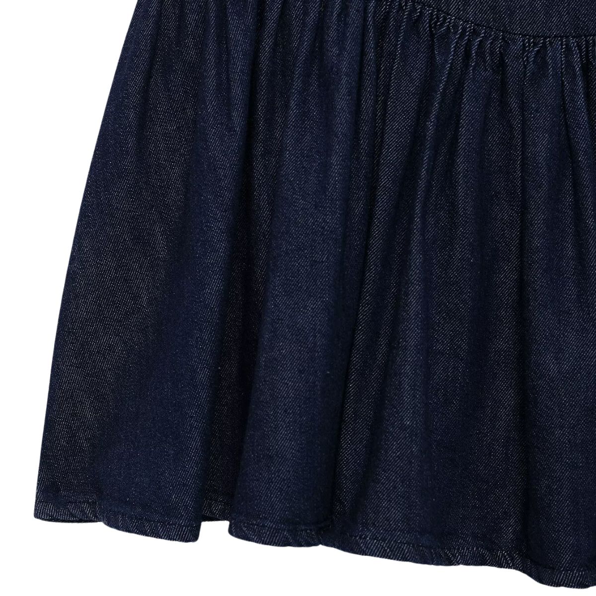 Low-Cut Back Ruffle Mini Denim Dress