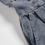 Spaghetti Strap Denim Studded Midi Dress