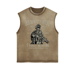 Soldiers Of Fortune Retro Graphic Sleeveless Faded Tee-INNBLAC Fashion Apparel