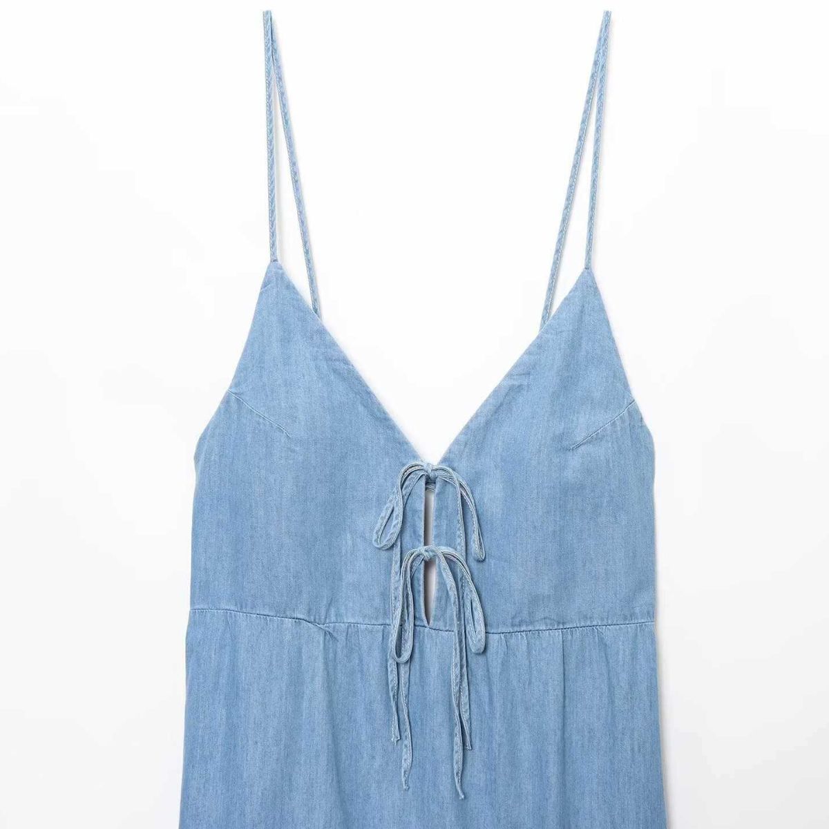 Spaghetti Straps Bow Denim Maxi Dress