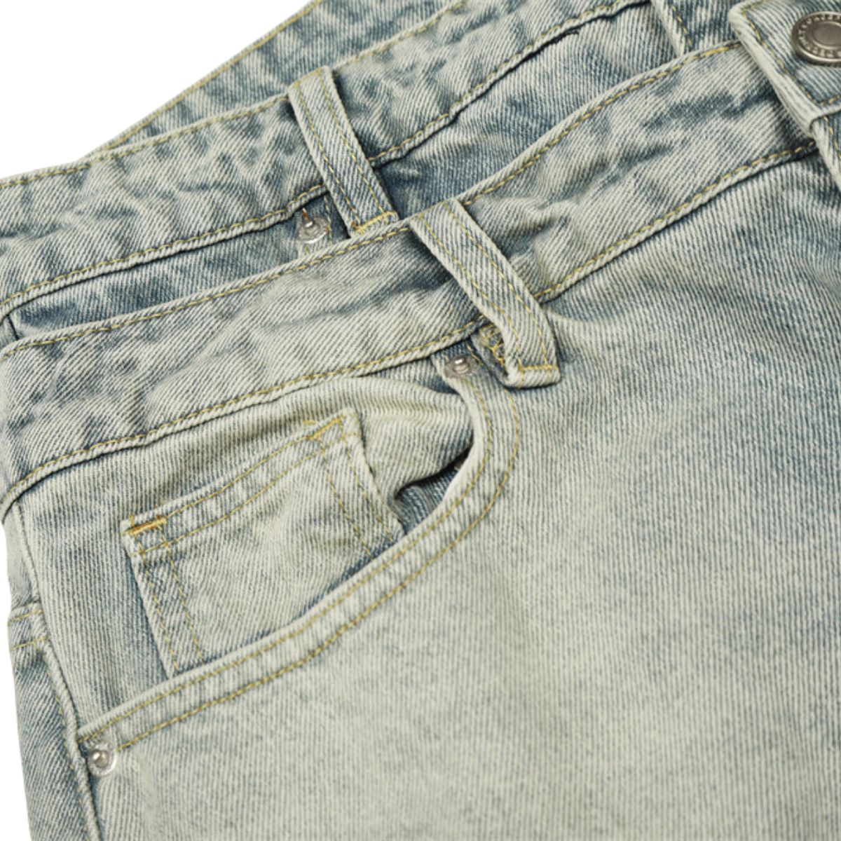 Men's Two-Tone Double Waist Denim Pants Washed Distressed Punk