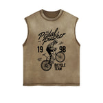 Pedal Pusher Retro Graphic Sleeveless Faded Tee-INNBLAC Fashion Apparel