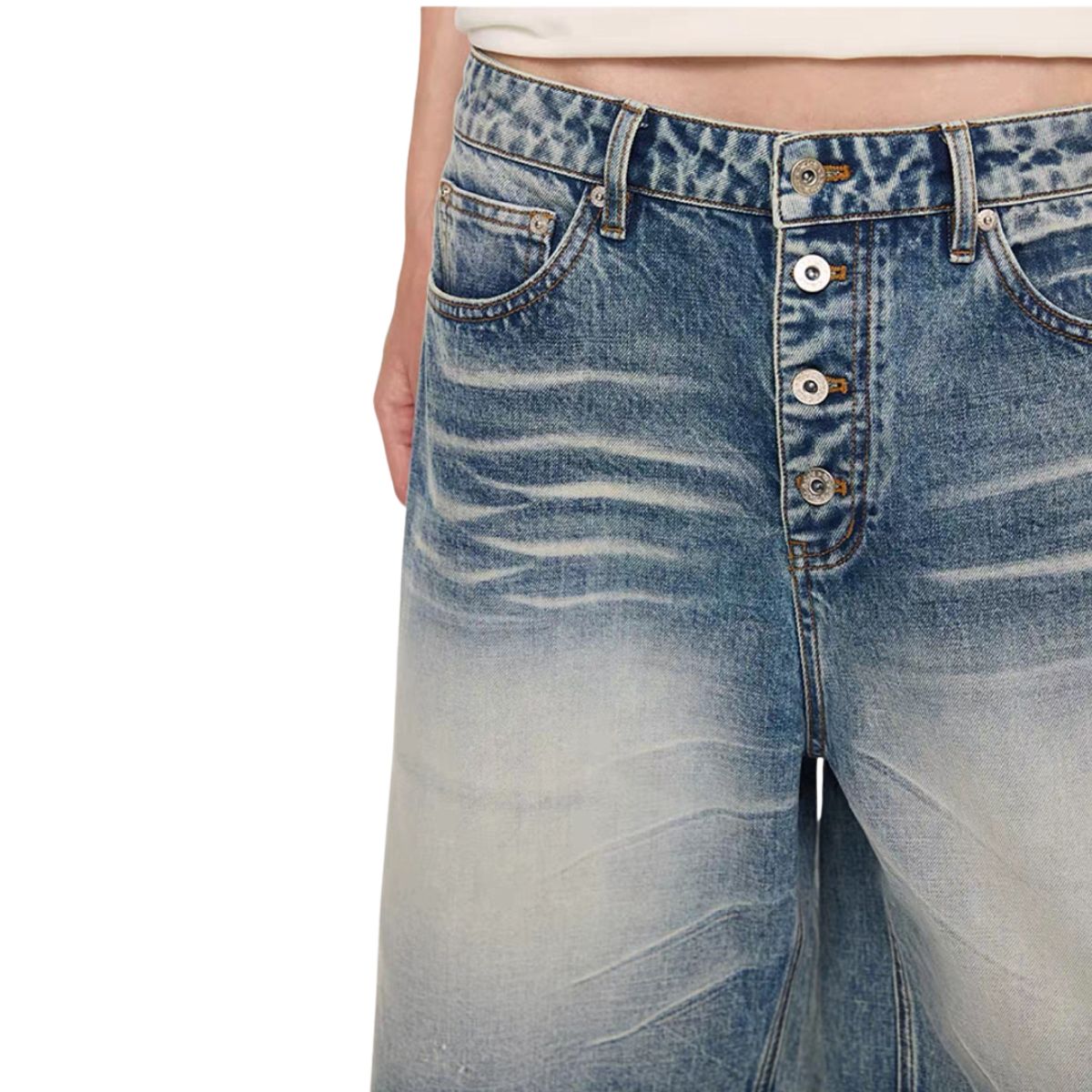 Vintage Frost Wash Button Fly Denim Shorts