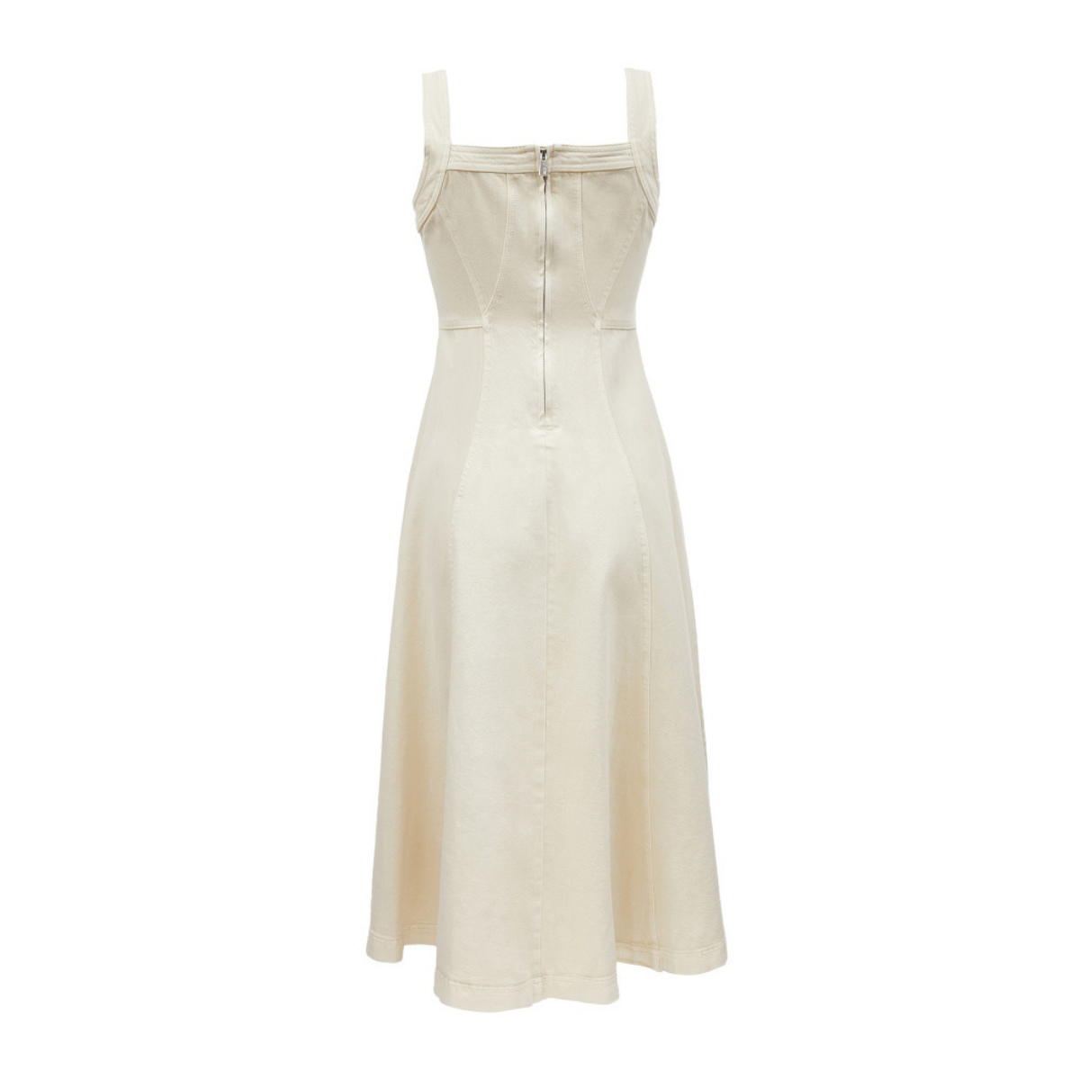 Square Neck Wide Strap Flared Denim Dress