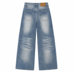 Distressed Curved Leg Wide Fit Denim Jeans