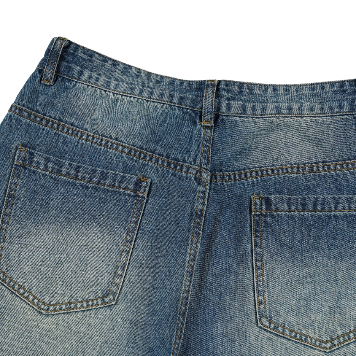 Vintage Wash Faux Layered Baggy Curved Leg Denim Jeans