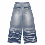 Washed Drawstring Wide Leg Denim Pants