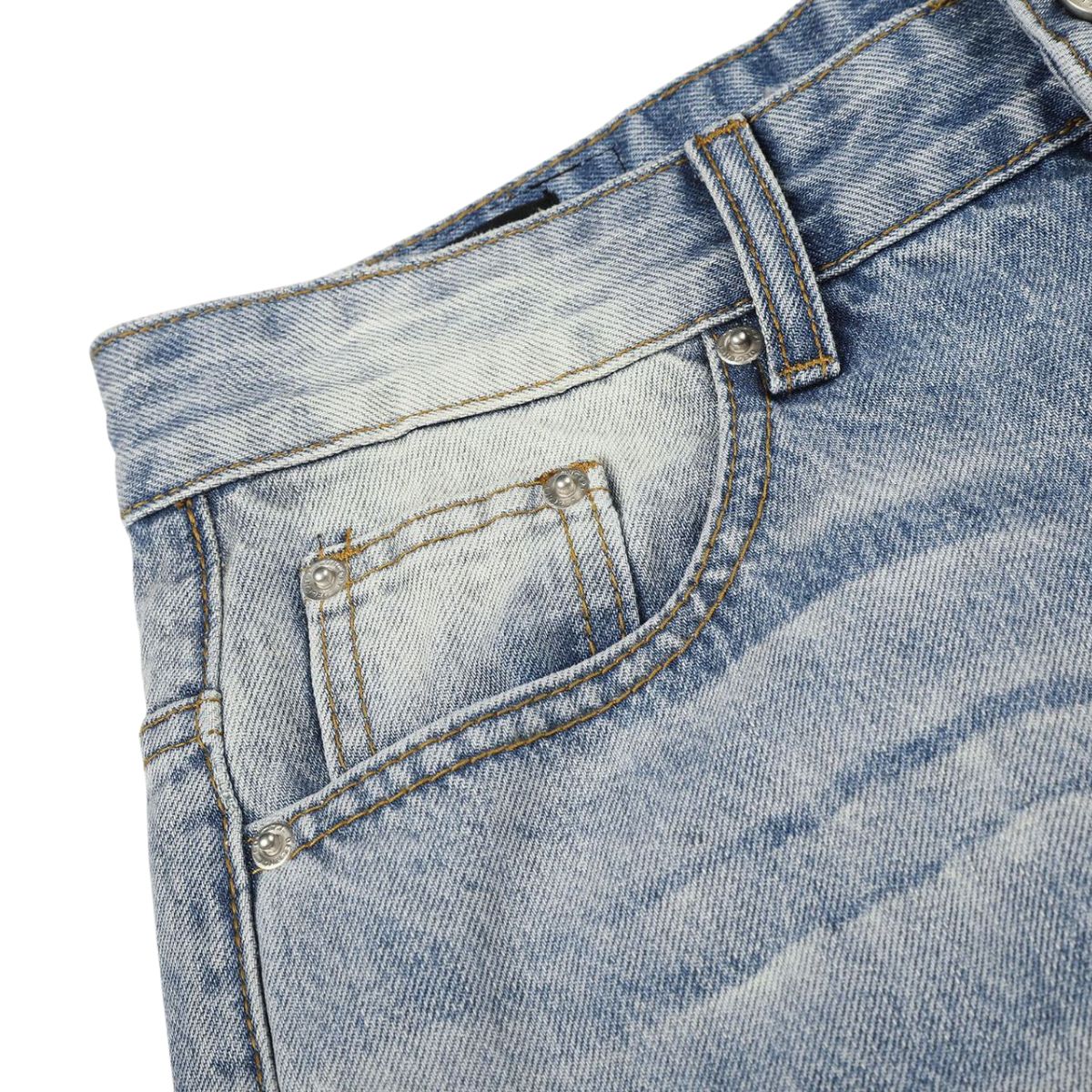 Vintage Light Wash Wide Leg Jeans with Whiskered Fade
