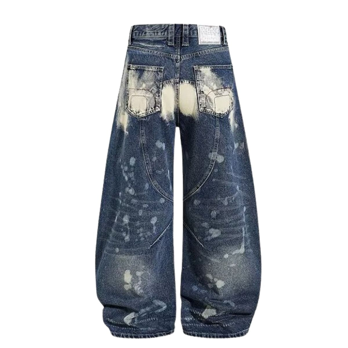 Paint Splatter Barrel Leg Denim Jeans with Rivet Details