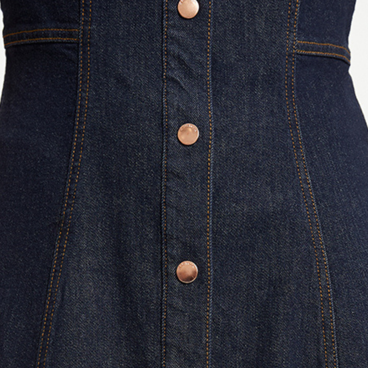 Dark Blue Button-Front A-Line Denim Dress