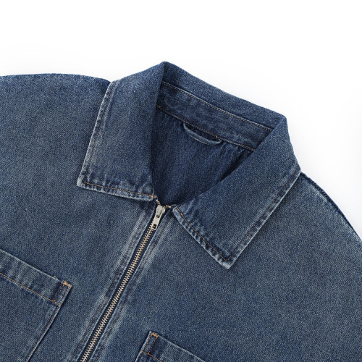 Vintage Washed Denim Zip Polo Shirt