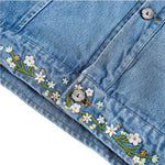 Men&Women's Retro Washed Gradient Floral Embroidered Denim Jacket