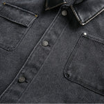 Vintage Washed Distressed Dropped Shoulder Workwear Multi-pocket Denim Jacket