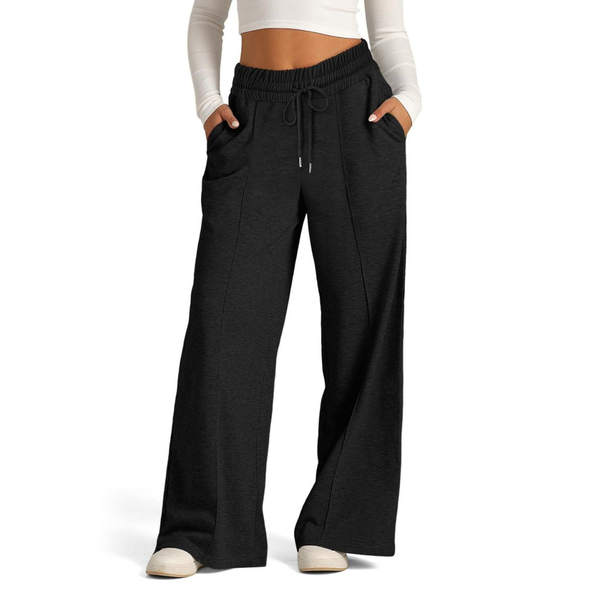 Women's Drawstring High Waist Wide Leg Pants Casual Comfy Trousers