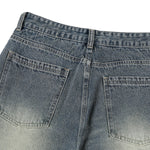 Laser Print Vintage Curved Denim Wide Leg Jeans