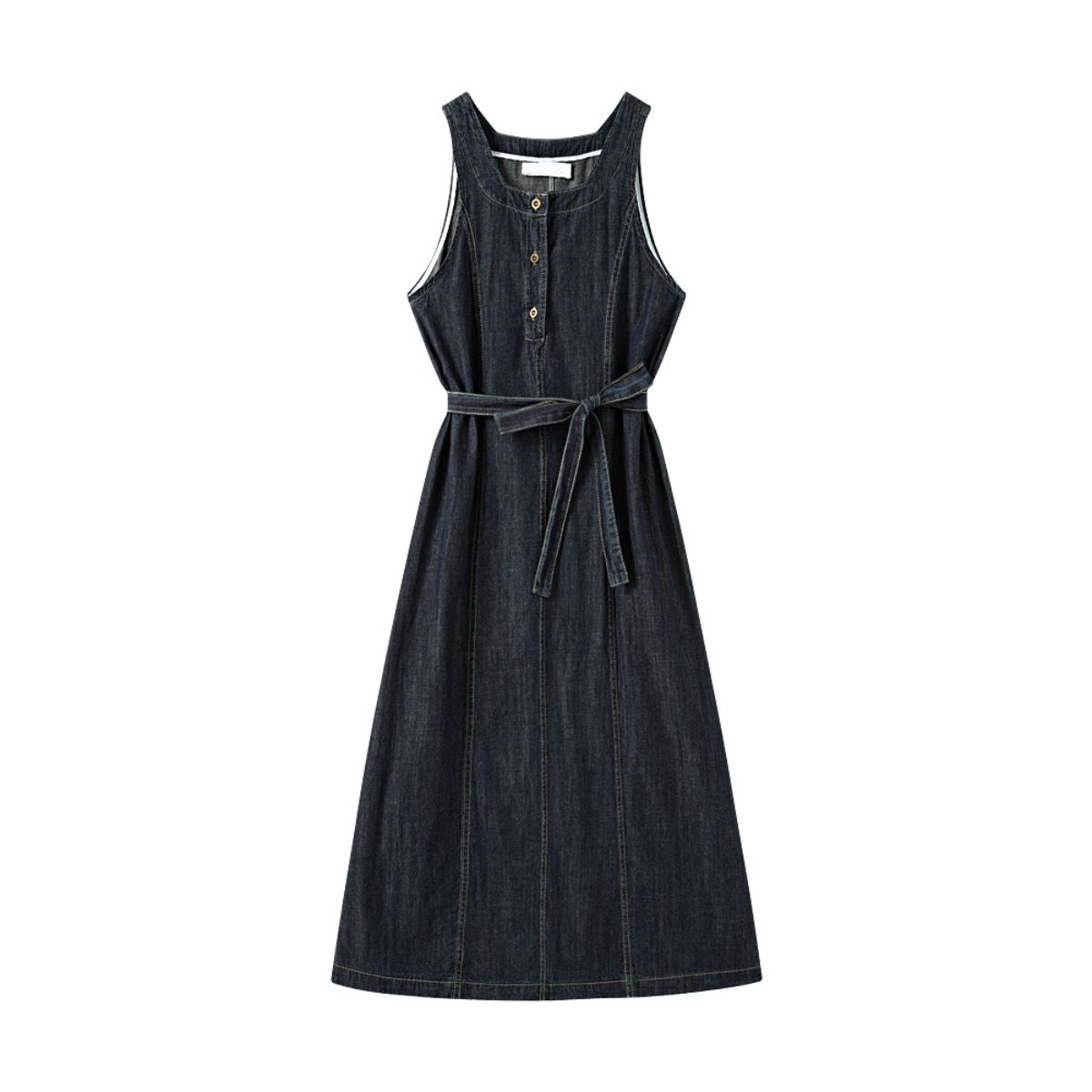 Sleeveless Self-Tied Denim Midi Dress