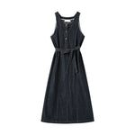 Sleeveless Self-Tied Denim Midi Dress