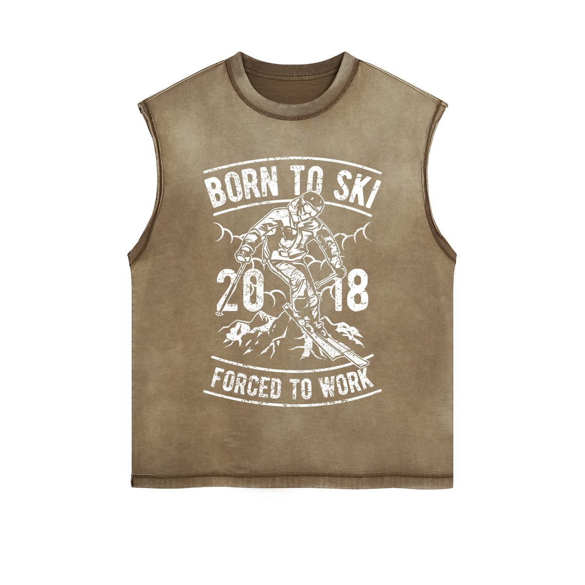 Born To Ski Retro Graphic Sleeveless Faded Tee-INNBLAC Fashion Apparel