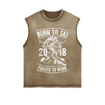 Born To Ski Retro Graphic Sleeveless Faded Tee-INNBLAC Fashion Apparel