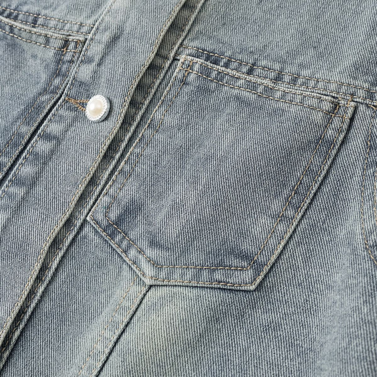 Vintage Wash Lace Trim Denim Vest