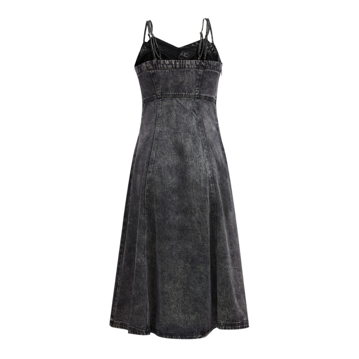 Rhinestone-Embellished Dual-Strap Denim Dress