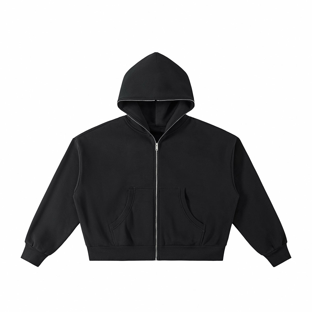 Full Zip-Up Boxy Fit Fleece Hoodie