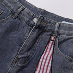 Embroidered Patch Denim Cargo Jeans with Striped Detail