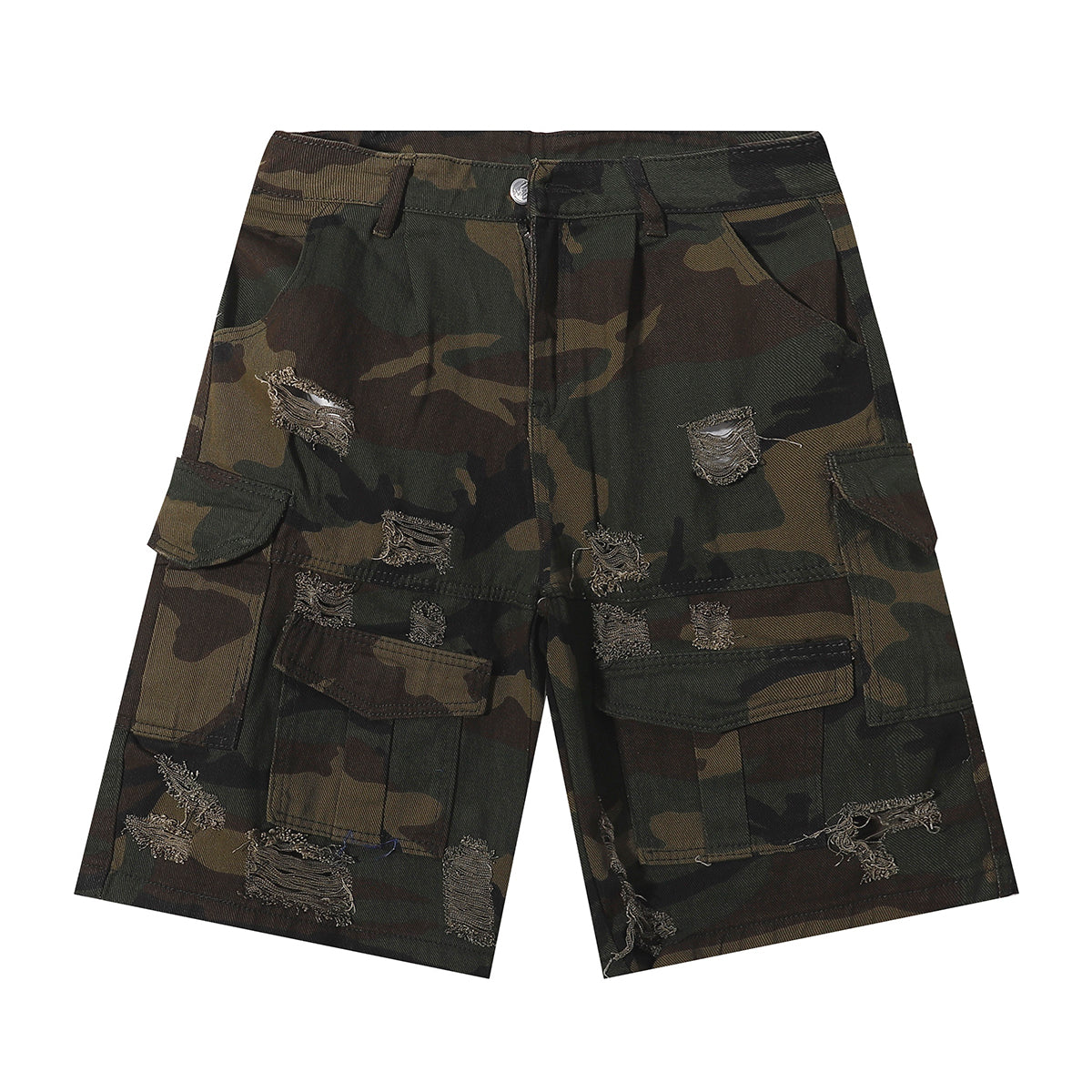 Camo Cargo Shorts Distressed Washed Style