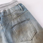 Vintage Wash Double-Waistband Ripped Jeans
