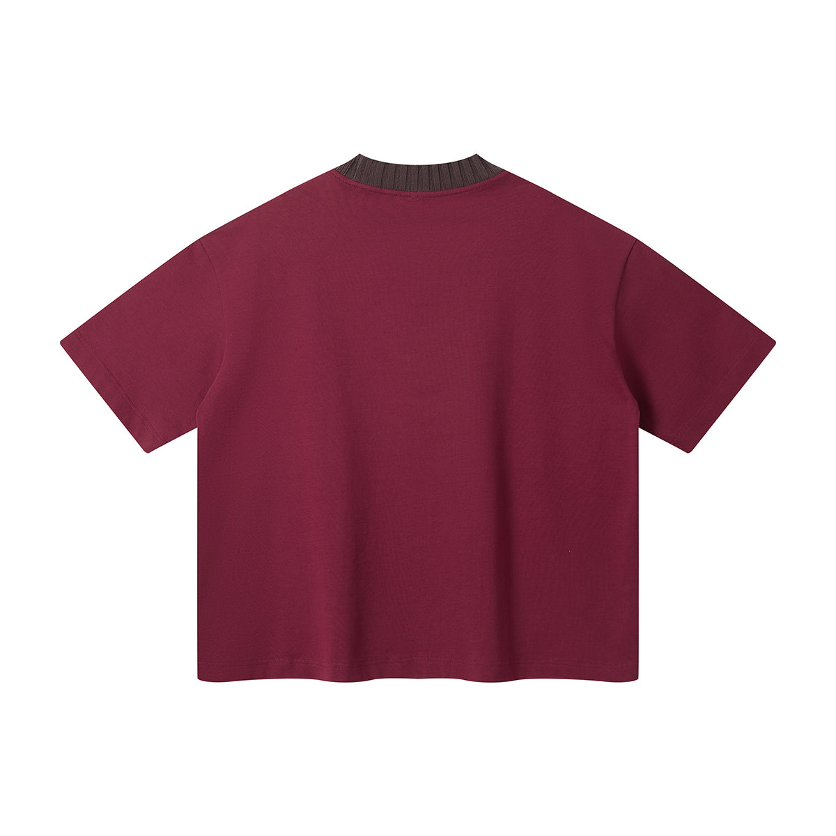Oversized Color-Block Ribbed Collar Comfortable Tee