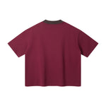 Oversized Color-Block Ribbed Collar Comfortable Tee