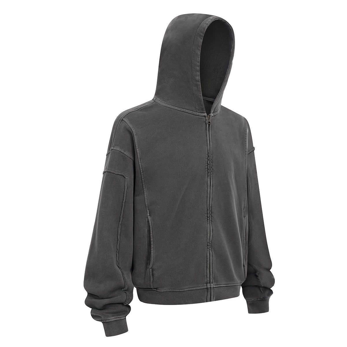 Vintage Washed Oversized Zip Up Distressed Hoodie