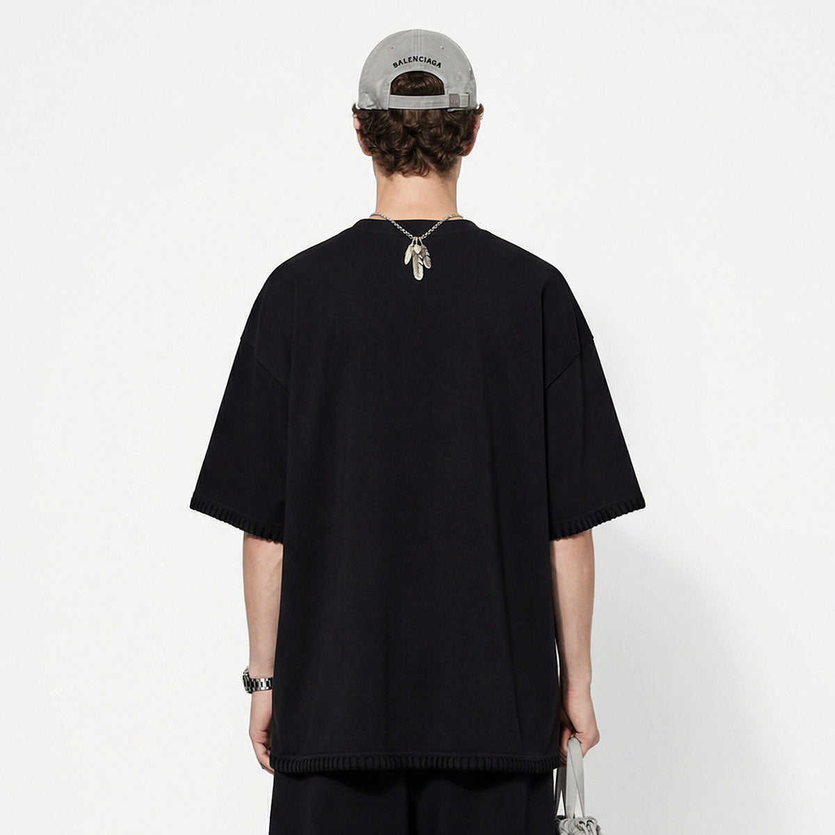 Oversized Minimal Tee Raw Edge Contrast Stitching
