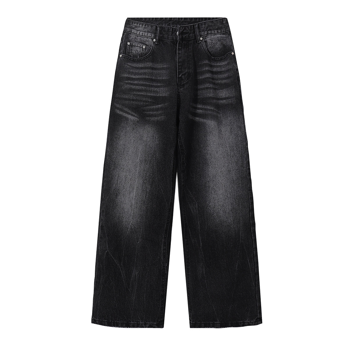 Black Acid Wash Distressed Wide Leg Denim Jeans