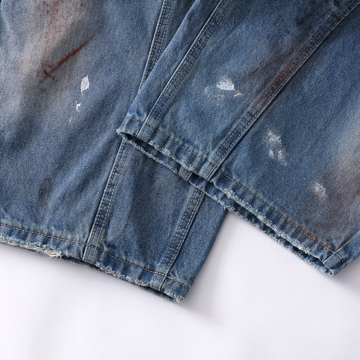 Distressed Paint Splatter Barrel-Leg Jeans