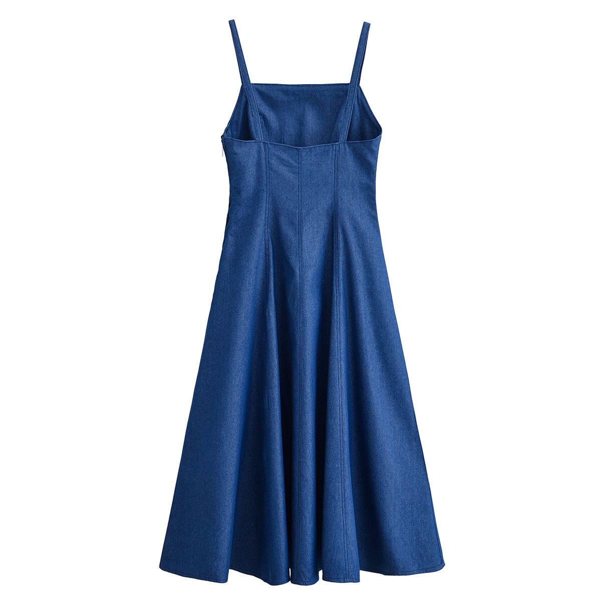 Classic Blue Denim Spaghetti Strap Flared Dress