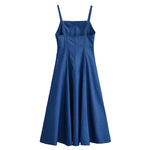 Classic Blue Denim Spaghetti Strap Flared Dress