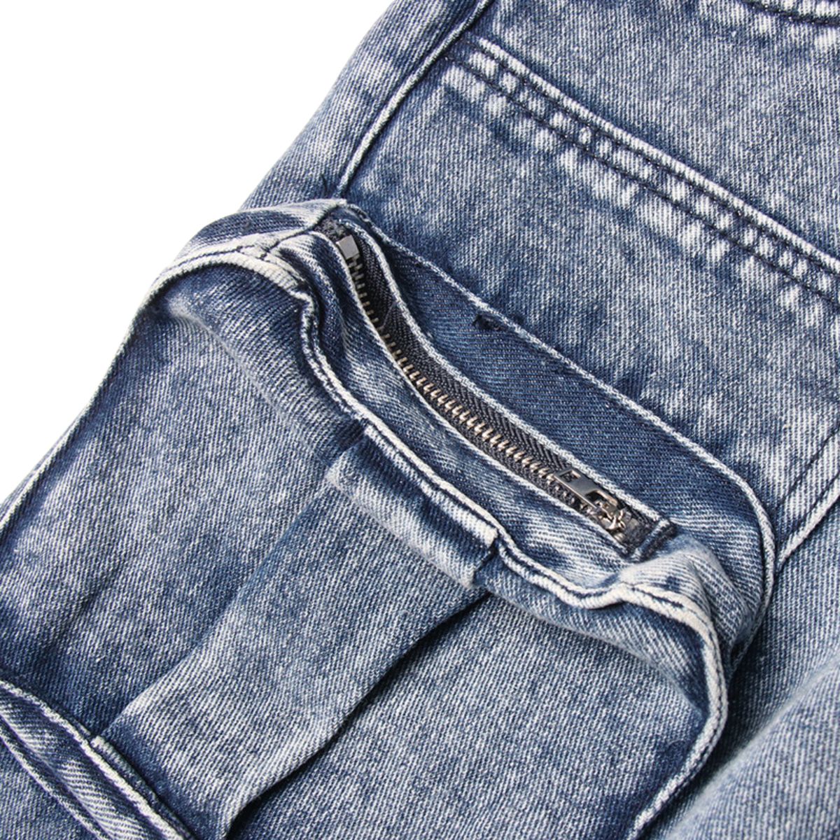 Raw Hem Cargo Denim Midi Skirt